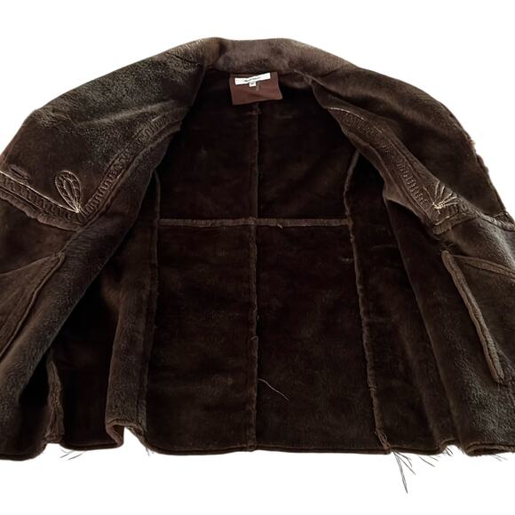 Appraisal Brown Faux Suede Faux Fur Jacket Fall Winter Coat Embroidered Cozy - Picture 9 of 11